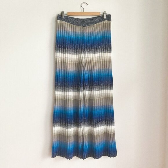 NWT  Zara Metallic Thread Knit Multi Blue Lightweight Wide Leg Summer Pants L - Picture 2 of 11